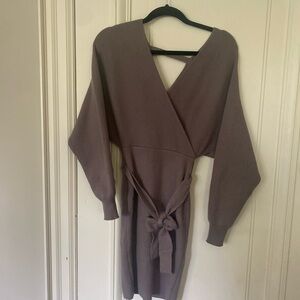 Greyish/Light Brown Sweater Dress Knit Material Super Cozy Stylish Wrap Around